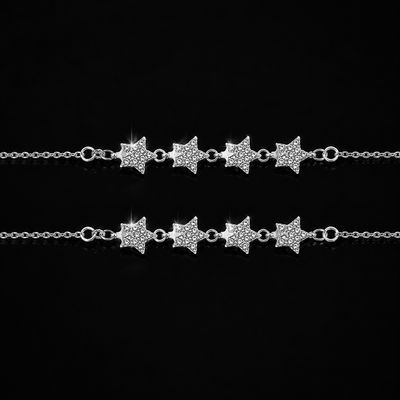 Sparkling Five star Crystal 925 Silver Anklet 